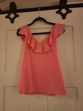 Lilly Pulitzer Coral Pink Ruffled V-Neck Tank
